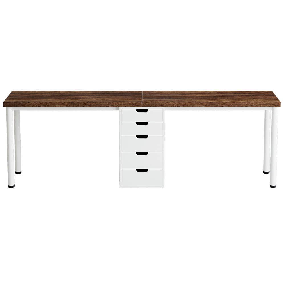 Resenkose Study Writing Desk, Computer Desk,78.7" Two Person Desk, Long Computer Desk with 5 Drawers, Rustic Brown