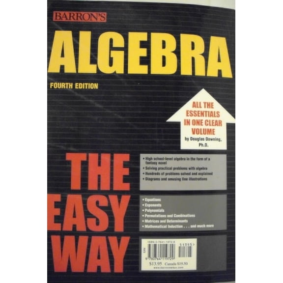 Pre-Owned Algebra the Easy Way (Barron's Easy Series) (Paperback) 0764119729 9780764119729