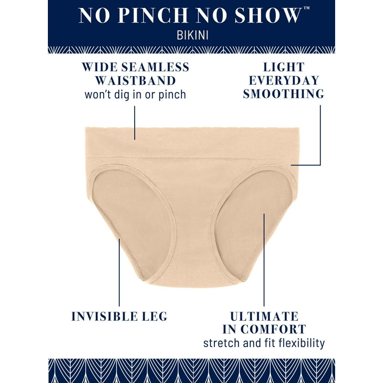 Vanity Fair Women's No Pinch No Show Seamless Bikini Underwear, 3 Pack 
