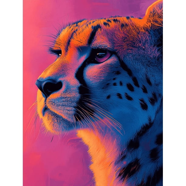 Qisvanset 12x16 Inch 2D Flat Framed Canvas Art, Pastel Pink Cheetah Andy Warhol Style Animal Wall Art Home Bedroom Decor