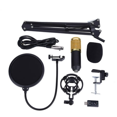 Walfront Portable Karaoke Microphone Set, Microphone + Tripod Stand with Extending Boom + Mic Cord for Singing Radio Broadcasting Studio