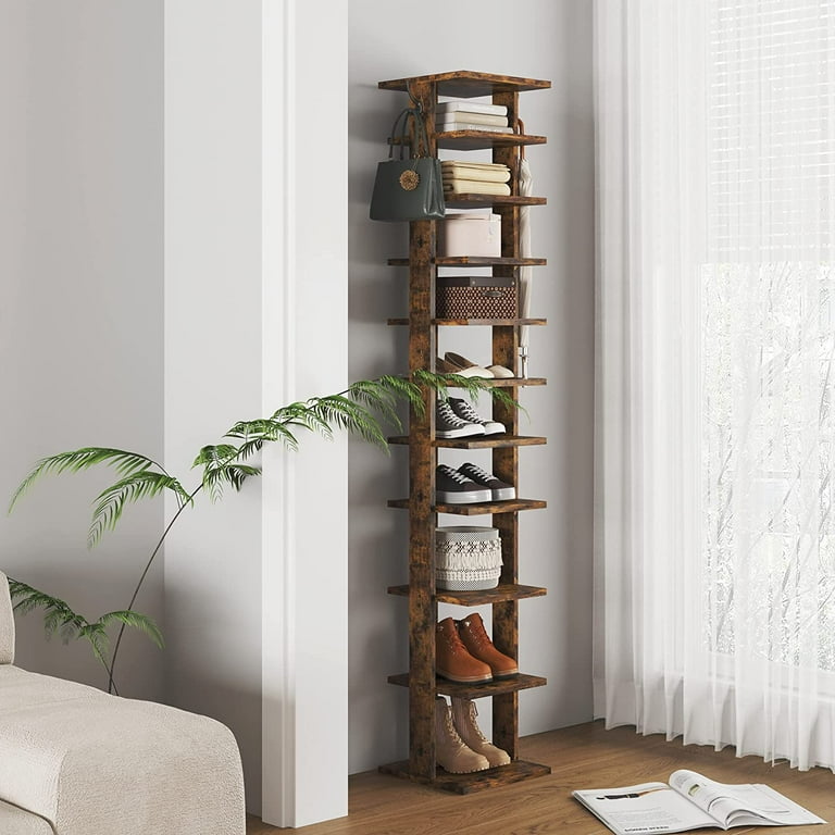 HOMEFORT 10-Tier Slim Wooden Shoe Rack, Corner Shoe Organizer