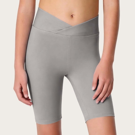 Babcutegg Girls Summer Fashion Cross Waist Athletic Shorts – Kids 4-14 Years Old, Casual Solid Color Sport Biker Shorts Gray Size 4T
