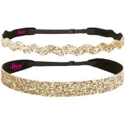 Hipsy Women's Adjustable No Slip Wide & Wave Bling Glitter Headband 2-Pack (Gold)