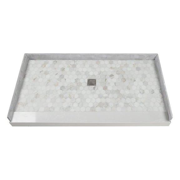 Transolid FPT6032L-HO 60-in x 32-in Pre-Tiled Shower Base with Left Hand Drain in Off-White Hexagon
