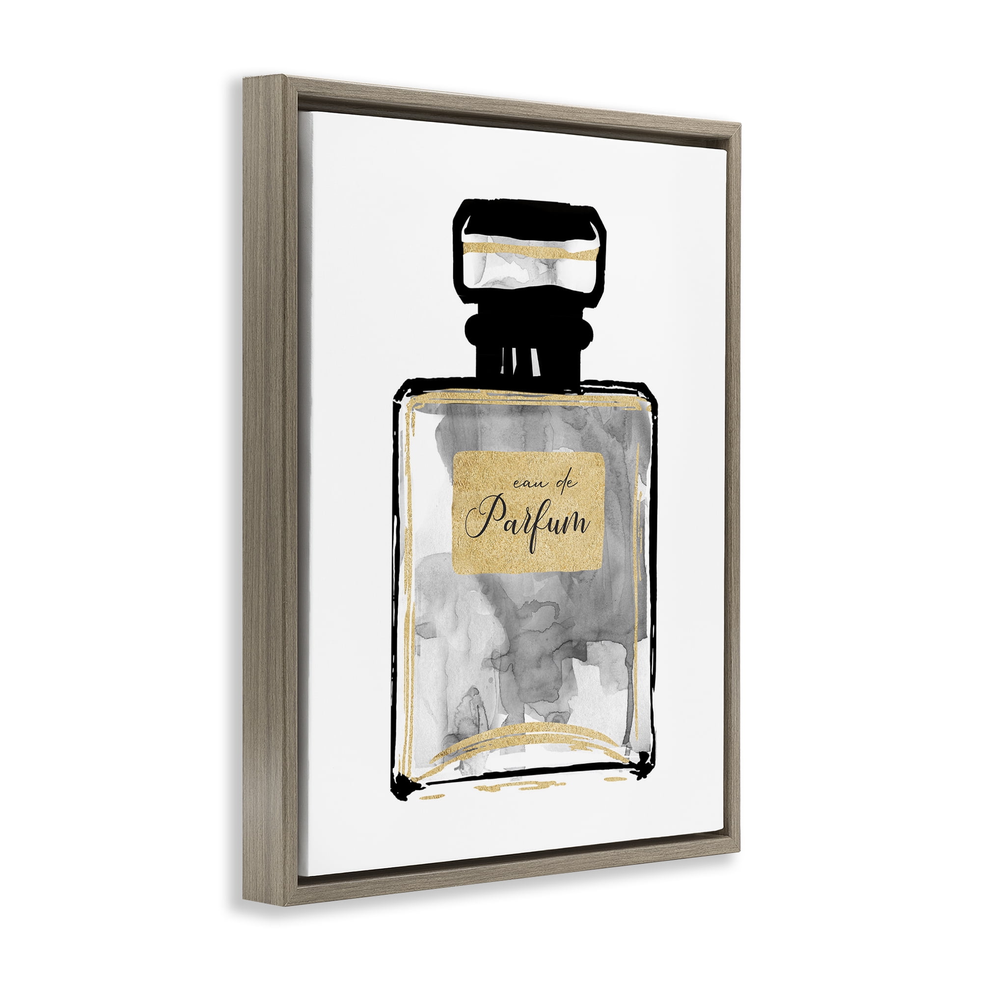 Stupell Industries Black French Perfume Beauty & Fashion Painting Brown Floater Framed Art Print Wall Art, 25 x 31