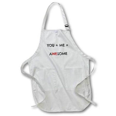 

3dRose You Plus Me Equals Awesome Red And Black Letters On A White Background Full Length Apron 22 by 30-inch Black With Pockets