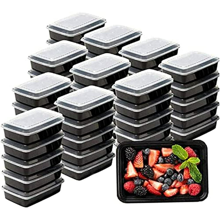 50 Count] 16 oz Black Plastic Meal Prep Containers with Lids