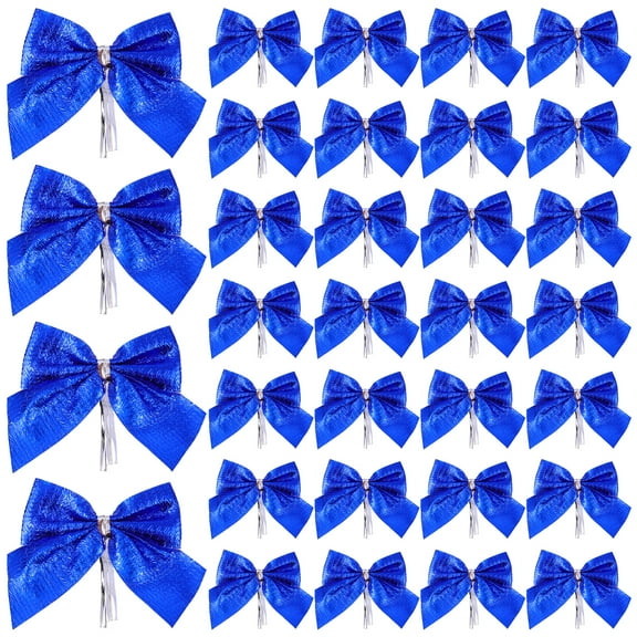 Amosfun 60Set Blue Mini Bows for Tree Fabric Christmas Decorations present Packaging