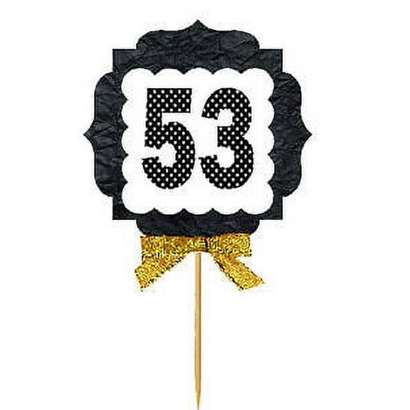 53rd Birthday / Anniversary Gold Ribbon Hand Crafted Novelty Cupcake Decoration Toppers / Picks -12ct