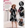 thumbnail image 5 of Mengpipi Women's Dresses Summer Short Sleeve Round Neck Pocketed Loose Leaf Print Casual Gown 1X-4X, 5 of 9