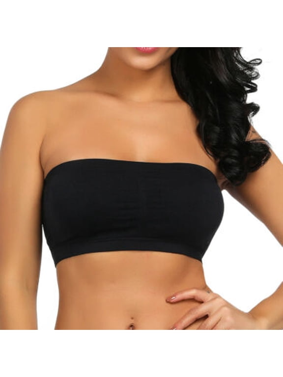 Bandeau Bra Strapless Bra Double Women Plus Size Strapless Bra Bandeau Tube Removable Padded Top Stretchy Seamless Bras Wireless Bras for Women Black L