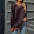 thumbnail image 2 of XFLWAM Women's Crew Neck Long Sleeve Sweatshirt Casual Loose Fit Striped Pullover Tops Side Slit Fall Tshirt Red XL, 2 of 9