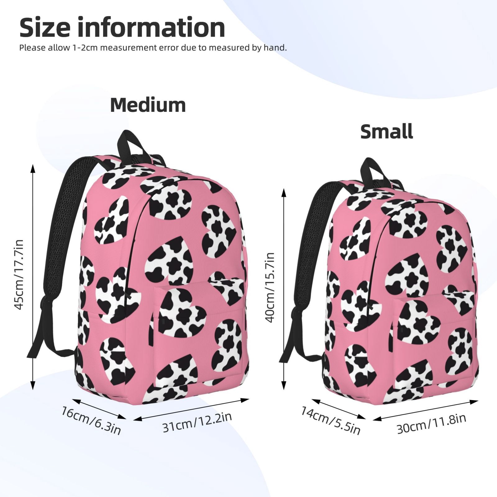 Vsdgher heart with cow Print Canvas Backpack Travel Rucksack Unisex Knapsack 15.7/17.7Inch Laptop Backpack for Work,College -Medium