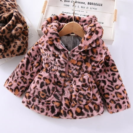 

Sweater For Child Windproof Baby Warm Girls Leopard Jacket Hoodie Winter Outerwear Toddler Thicken Girls &Jacket Coat