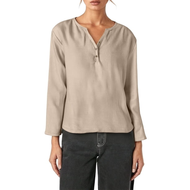 Camiseta informal de manga larga y cuello en V - Elegante cuello en V, color versátil, tejido cómodo