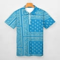 thumbnail image 3 of Light Blue Bandana Men Zipper T-shirt Summer Casual Short Sleeve T-shirt Top, 3 of 7