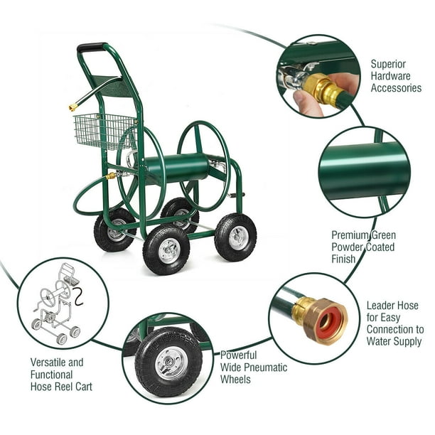 Costway Garden Water Hose Reel Cart 300FT Heavy Duty Yard Planting W/  Basket 