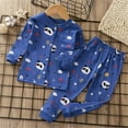 thumbnail image 2 of Rohuuque Kids Toddler Girl Boy Two Piece Pajamas Set Button Down Pajama Shirt Top Pants Shorts Sleepwear Pjs Set 4 Years Blue, 2 of 3