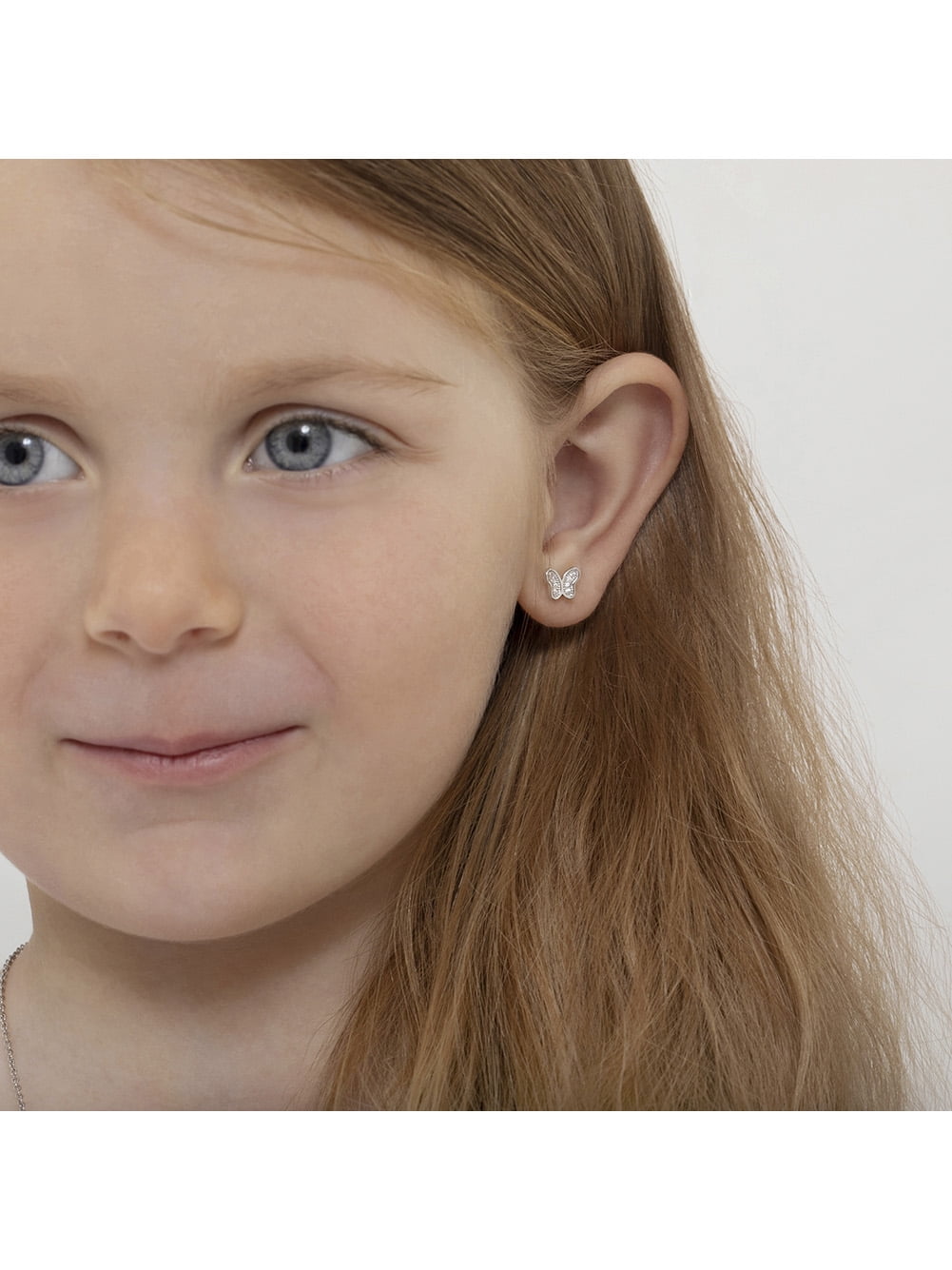 925 Sterling Silver Butterfly CZ Screw Back Earrings for Toddlers Young Girls