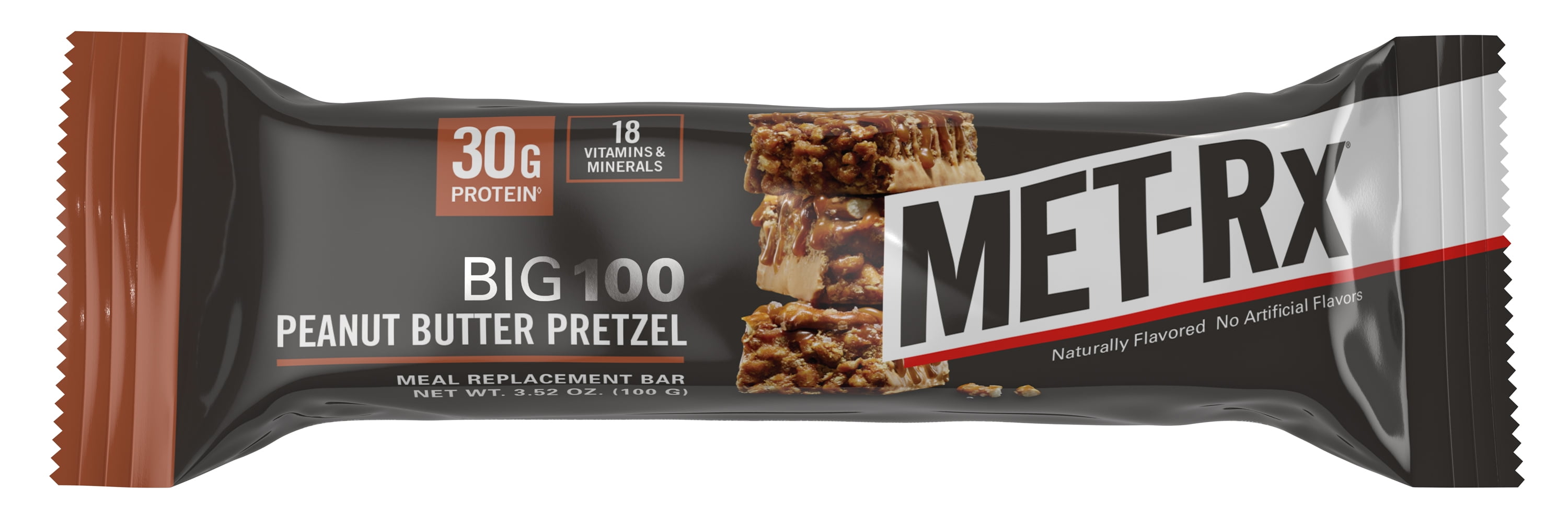 MET-Rx Big 100 Protein Bar, Peanut Butter Pretzel, 30g Protein, 9 Ct