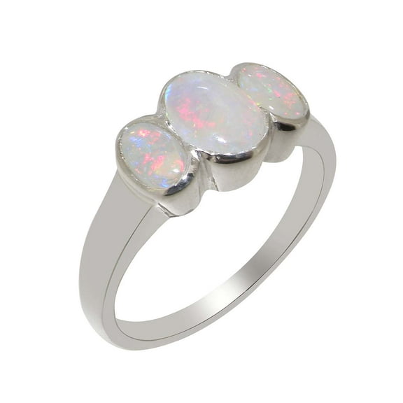 LBG British Made 925 Sterling Silver Natural Opal Womens Anniversary Ring - 33 size options - Size 10