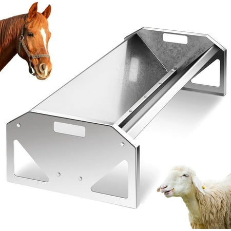 45 Inch Long Galvanized Metal Livestock Feed Trough Portable Heavy Duty Detachable Horse Feeder Large Capacity Manger for Farm Feeding