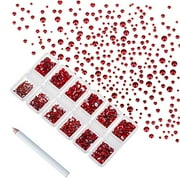 Zealer 1800pcs Crystals Red Nail Art Rhinestones Round Beads Top Grade Flatback Glass Charms Gems Stones for Nails Decoration Crafts Eye Makeup Clothes Shoes 300pcs Each (Mix SS3 6 10 12 16 20)