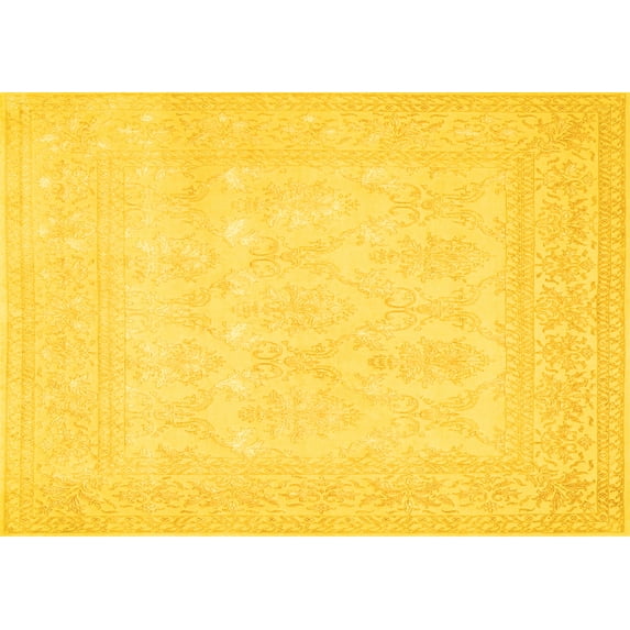 Ahgly Company Machine Washable Indoor Rectangle Persian Yellow Traditional Area Rugs, 2' x 5'