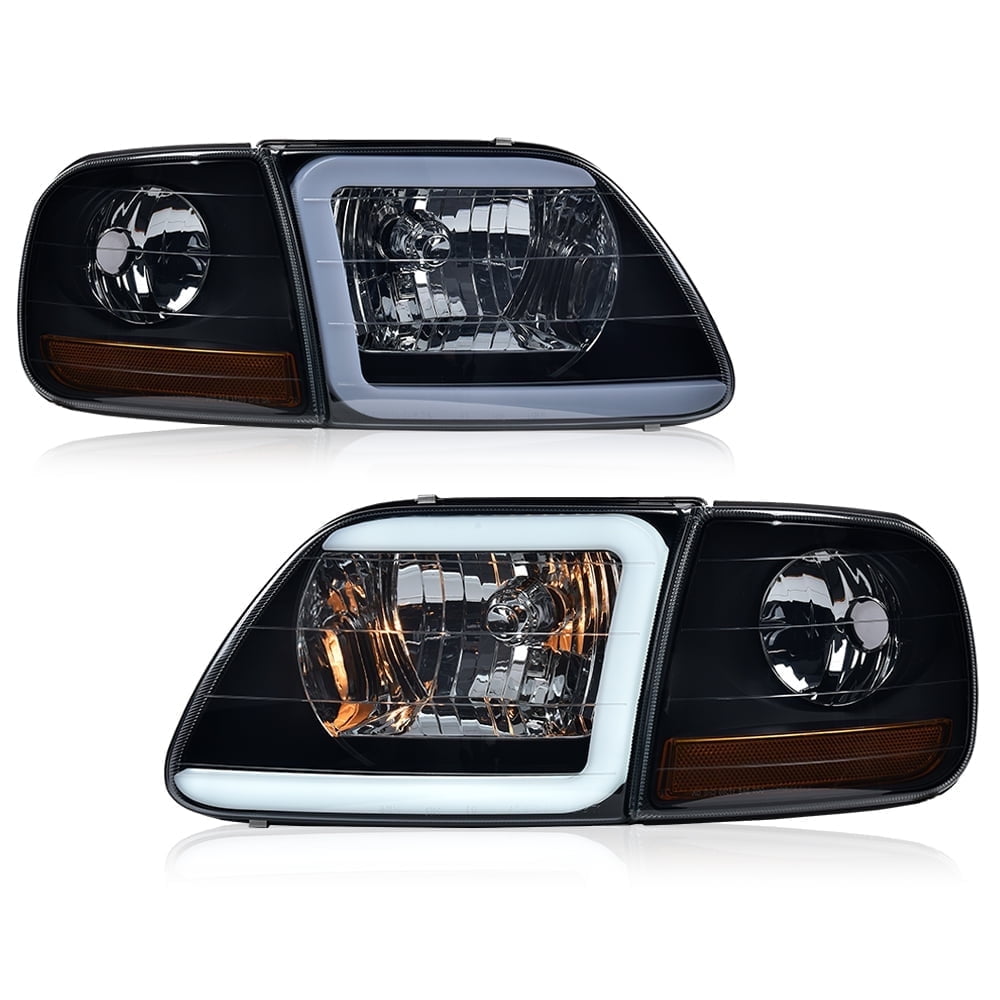 PIT66 LED Headlights Headlamps Black/Smoked Fit for 1998-2003 F150/1997-2002 Ford Expedition/1997-1999 F250