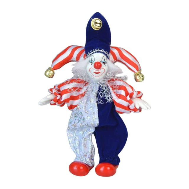 Figuras de payaso de cerámica que pueden sentarse y pararse, delicados brazos y piernas flexibles de 7 '' para Azul blanco