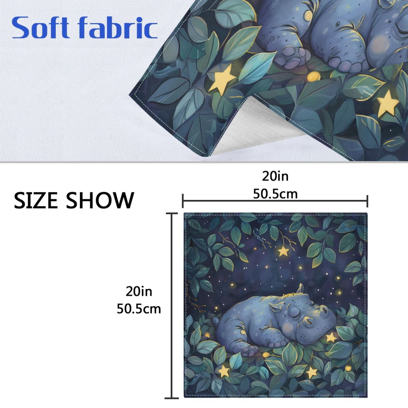 JSTEL Cute Hoppo Baby Cloth Napkins Set of 6, 20x20 Inch Washable and Reusable Napkin for Decoupage Dinner Party Everyday Use