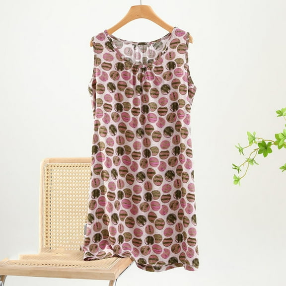 Xixinqiwan Nightshirts for Women Clearance Cotton Sleepwear Nightgowns Casual Summer Long Sleeveless Nightdress Plus Size Red XXL