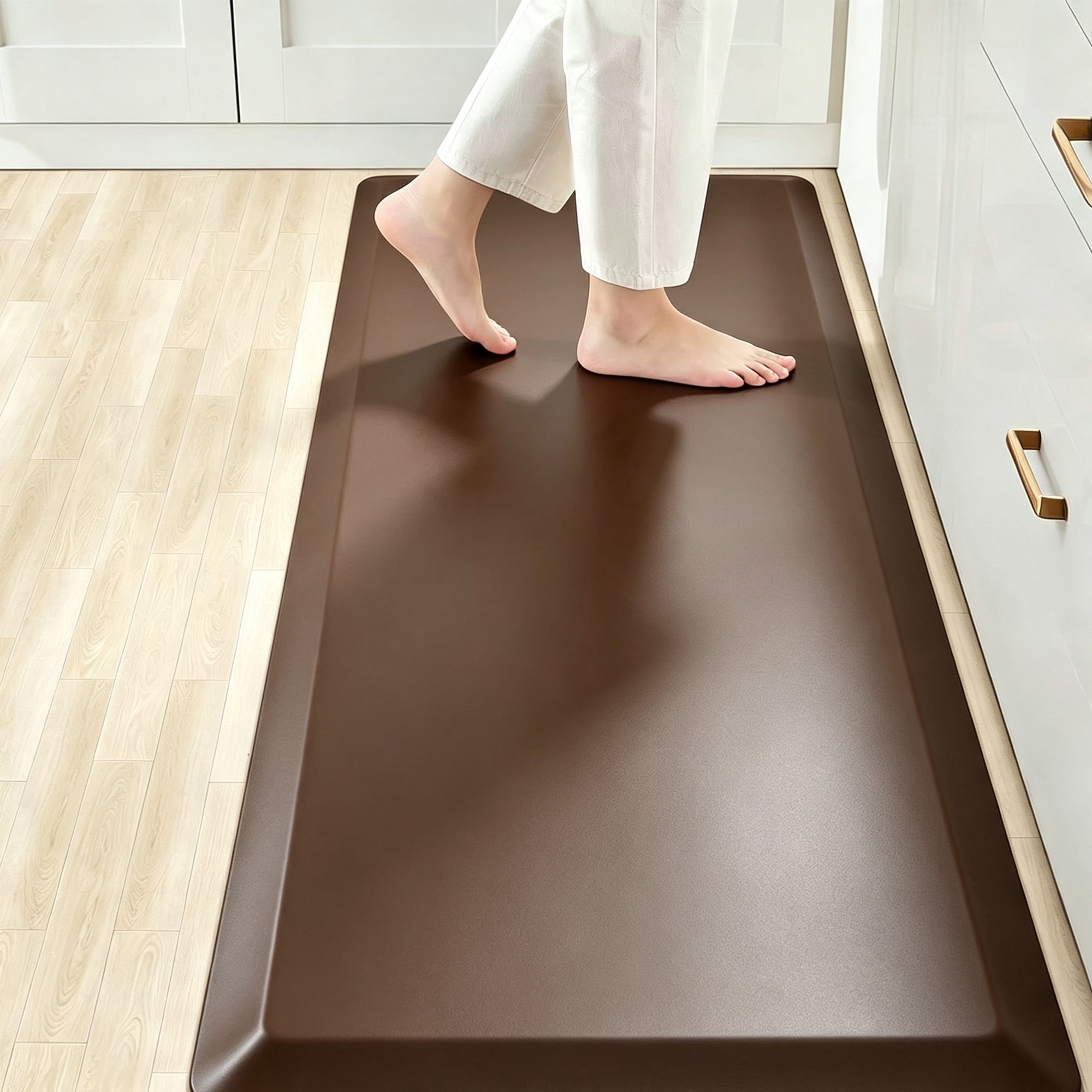 Xmushyra Anti Fatigue Kitchen Mat for Floor Cushioned Brown Kitchen Mat Non Slip Waterproof Foam Comfort Mat Easy Clean Floor Mat for Kitchen Sink & Laundry 17 x 28