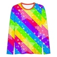 thumbnail image 4 of Wxolcjlv T-Shirt For Womens Rainbow Stripe Long Sleeve Crew Neck Loose Casual Simple Tees,Sizes S-XXXL, 4 of 5