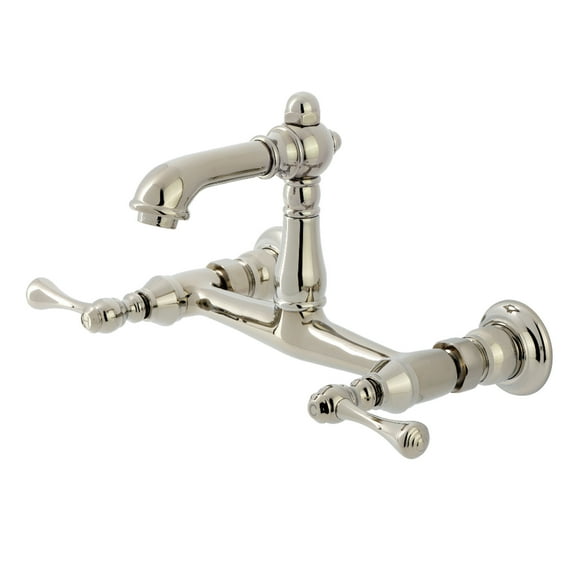 Kingston Brass KS7256BL English Country Double-Handle 2-Hole Wall Mount Bathroom Faucet in Polished Nickel