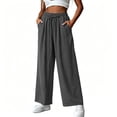 thumbnail image 5 of Cagogo Women's Cotton Linen Plus Size Wide Leg Pants Elastic Waist Casual Loose Long Trousers with Pockets Summer Beach Vacation Flowy Palazzo, Gray 5XL, 5 of 6
