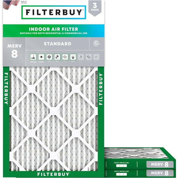 Filterbuy 16x25x1 MERV 8 Pleated HVAC AC Furnace Air Filters (3-Pack)