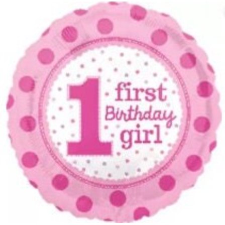 18" FIRST BIRTHDAY GIRL Dots Balloon • Party Supplies Decorations Foil Mylar Balloon