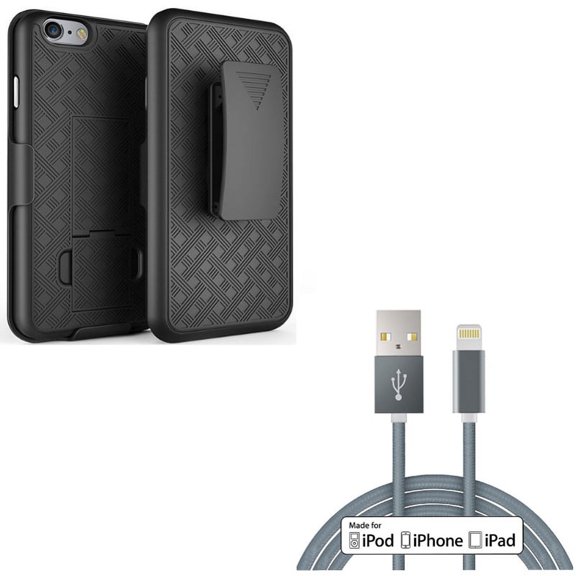 Case Belt Clip w MFi USB Cable for iPhone 8/7 - Holster Swivel Cover Kickstand Armor, 10ft Certified Charger Cord Power Wire for iPhone 8/7 Models