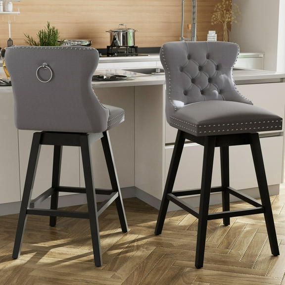 TEWLOSS 26" Swivel Counter Height Bar Stools with Back Set of 2, Gray Velvet Kitchen Stools