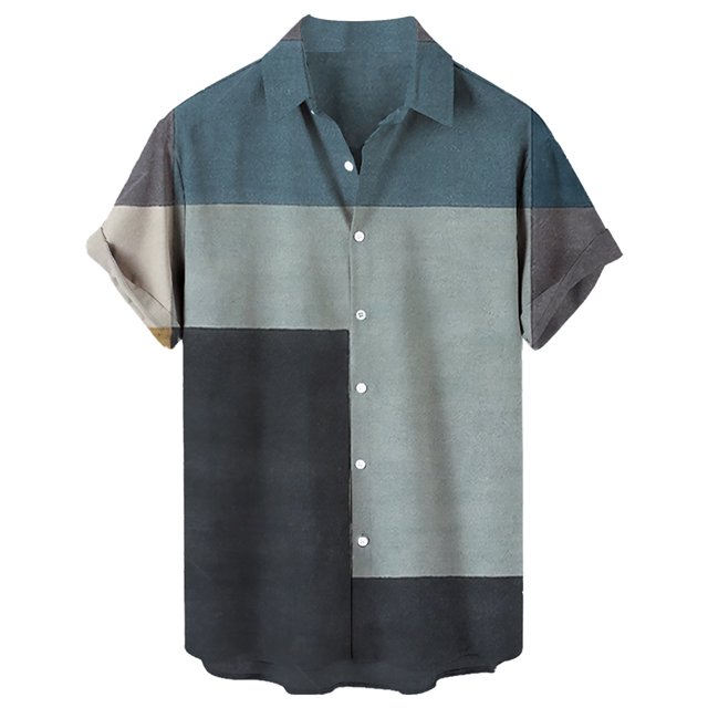 Camisas Para Hombre Manga Corta Casual Hombres Solapa Estampado Manga Corta Puños Botón Puerto Estilo Floral Camisa Sand Beach Hawaiianss Summer Top (Blue, S)