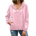 thumbnail image 3 of Busydd Windbreaker Jacket Women Trendy Lightweight Solid Colors Long Sleeve Waterproof Zip Up Hoodie with Adjustable Drawstring and Pockets S, 3 of 10