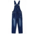 thumbnail image 1 of KIDSCOOL SPACE Big Boys Denim Overalls,Ripped Holes Elastic Band Inside Jeans Workwear,Blue,7-8 Years, 1 of 7