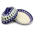 thumbnail image 2 of Polish Pottery 7¾-inch Butter Dish (Peacock Theme) Hand Painted in Boleslawiec, Poland + Certificate of Authenticity, 2 of 6