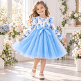 thumbnail image 5 of Lanbubble Toddler Girls Long Sleeve Dress Floral Tulle Dress with Ruffle Shoulders, 3-16 Years, 5 of 8