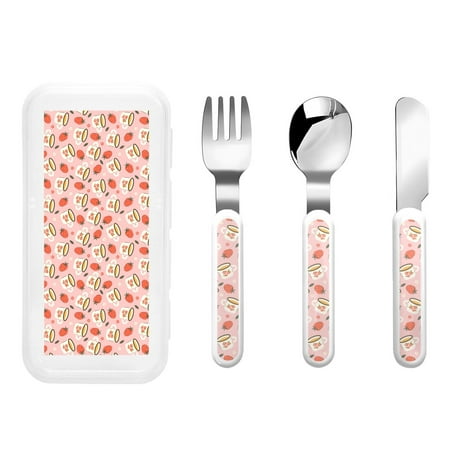 

Easygdp Floral Mugs And Strawberries 3-Piece Flatware Set Kids Silverware Stainless Steel Toddler Kids Utensils Safe for Preschooler Children