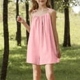 thumbnail image 2 of ZACPNCV Girls Summer Jumpsuits Spaghetti Strap Sleeveless Casual Loose Romper Short Pants Solid Pleated Clothes Pink 6-7 Years, 2 of 8