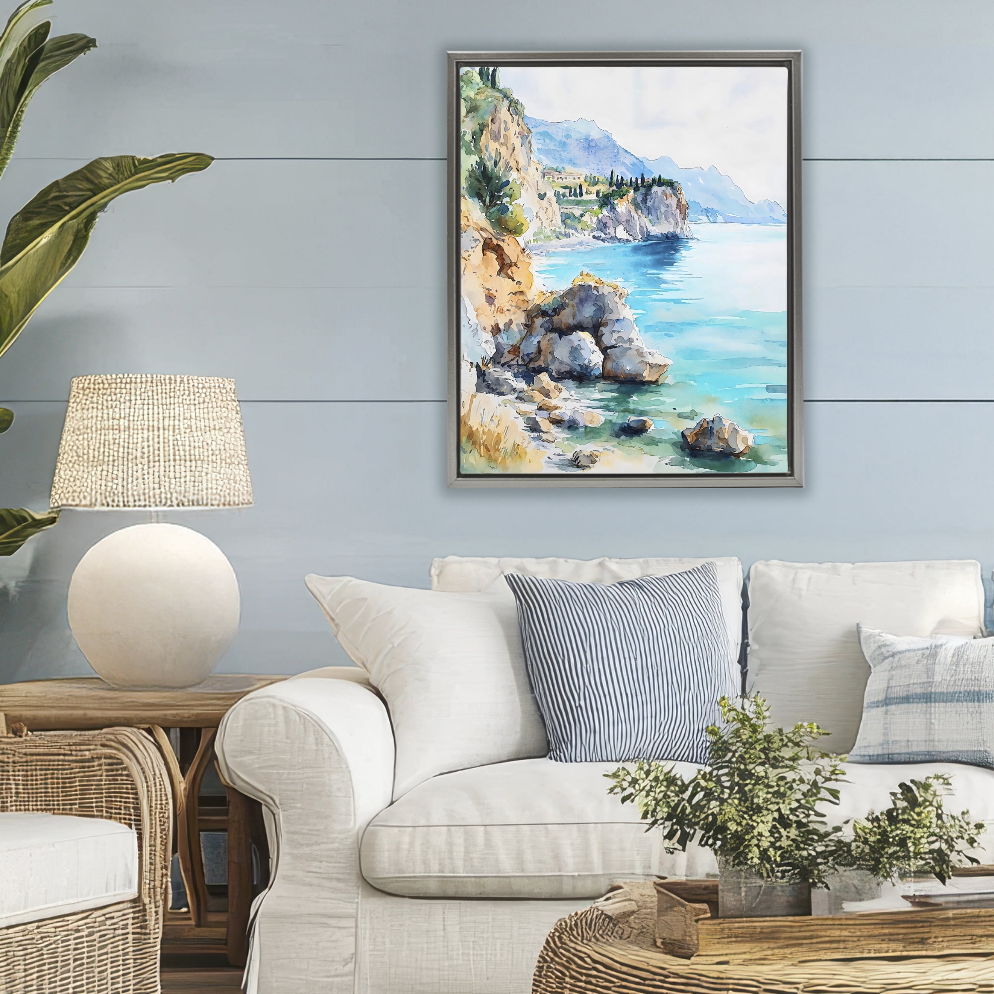 Stupell Industries Azure Italian Coastline Gray Framed Floater Canvas Wall Art, design by LSR Design Studio