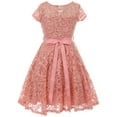 thumbnail image 2 of Big Girls' Short Sleeve Lace Glitter Skater Pearl Belt Special Occasion Flower Girl Dress Rose 8 (J21KS02), 2 of 3